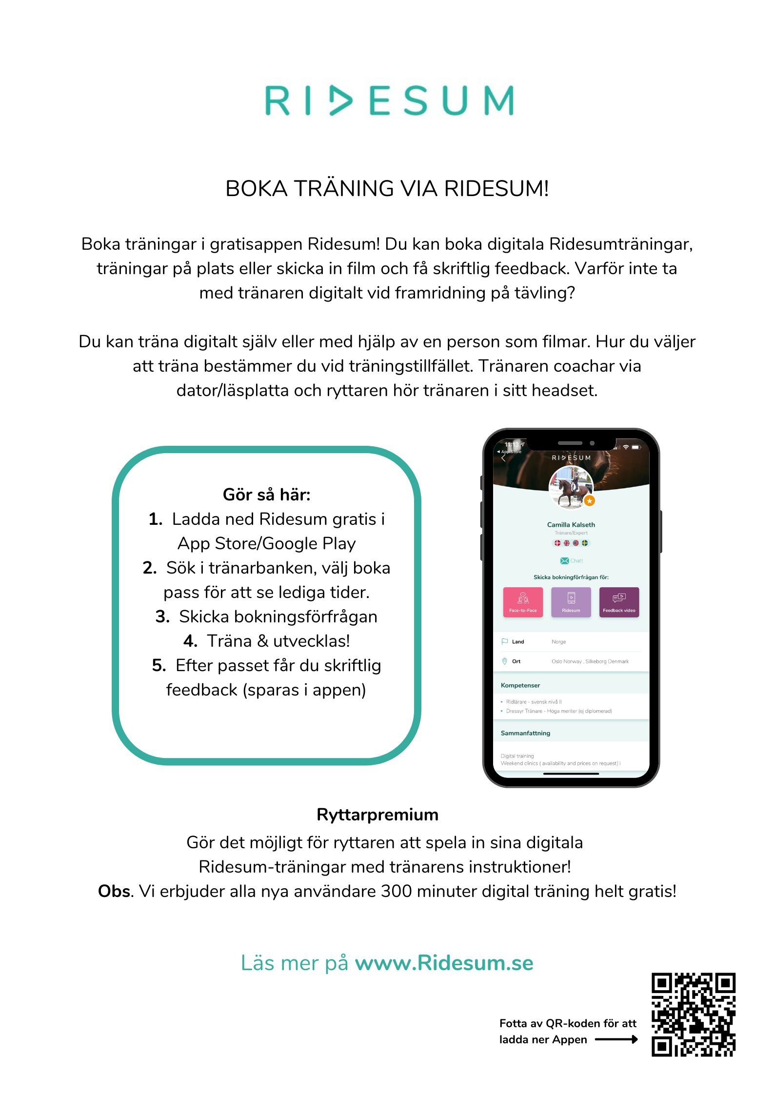 Bild: Boka träning via Ridesum poster