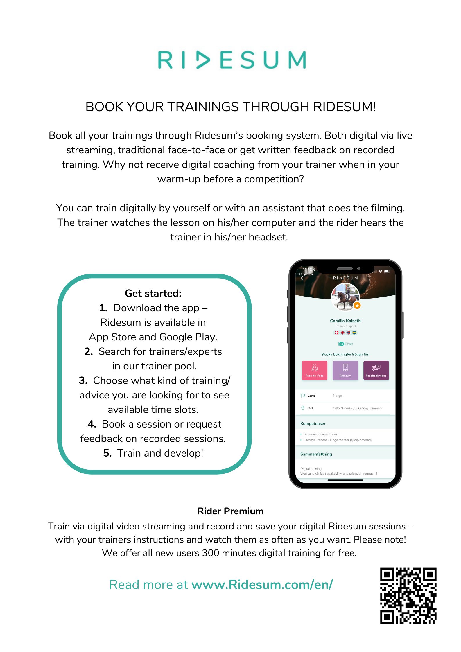 Image: Poster - Book your trainings trough Ridesum